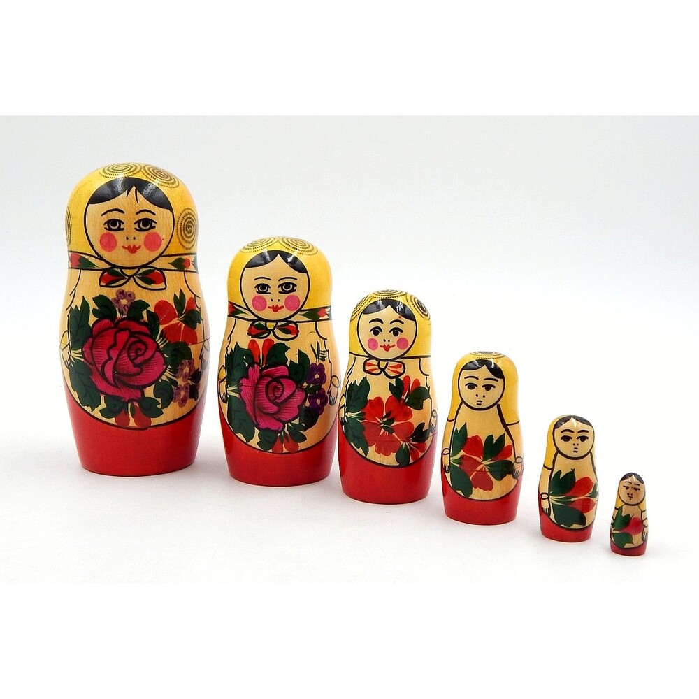 Russian Khokhloma/Hohloma Hand Painted Wooden Matryoshka Nesting Dolls of 6